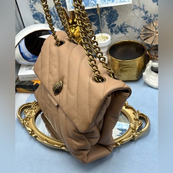 🆕 KURT GEIGER LONDON 🧿 NWOT Large Quilted Leather Soho Shoulder Bag, Camel - Picture 5 of 16